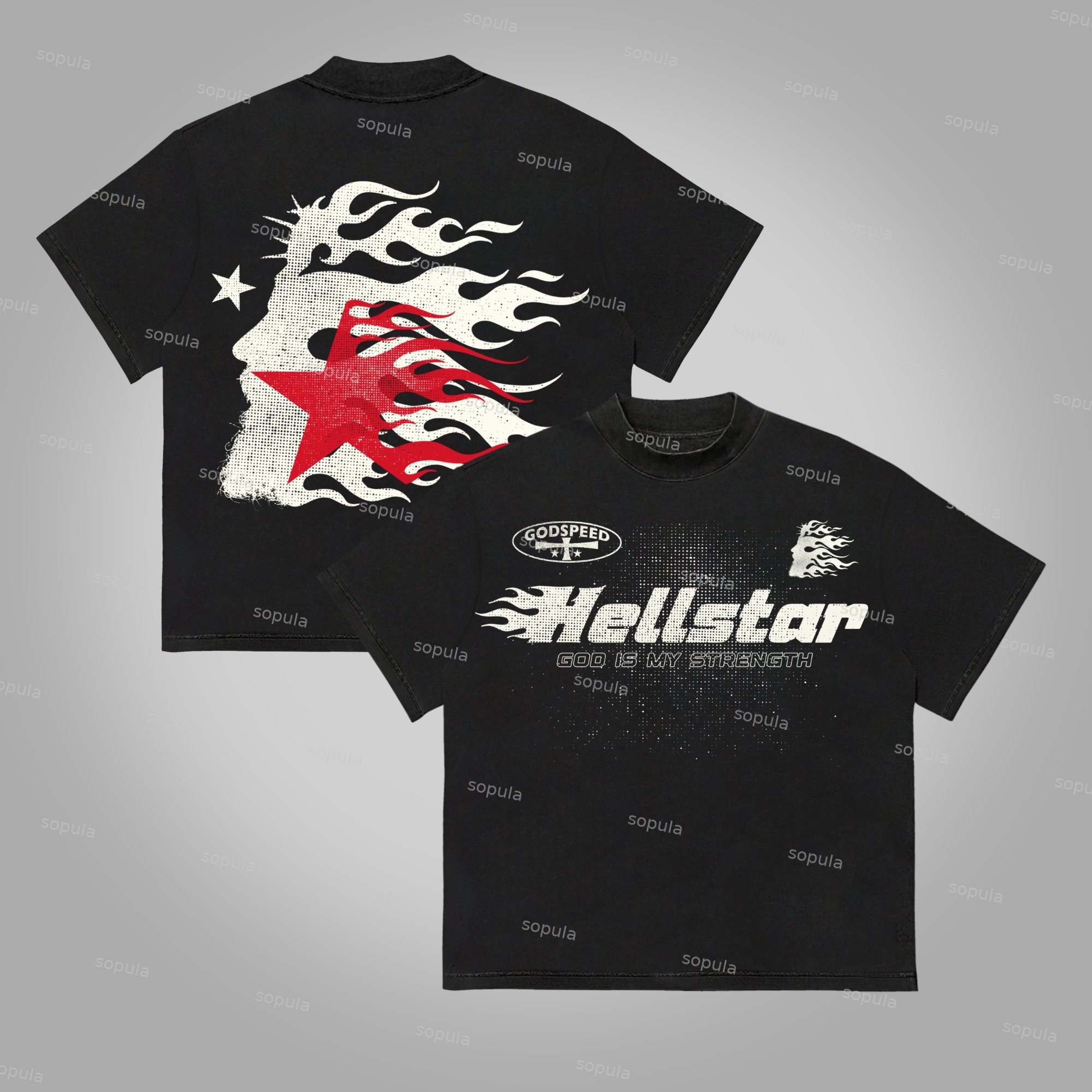 Hellstar Flame Jesus Silhouette Network Vintage Graphics Cotton T-Shirt - Sopula｜Premium Graphic Tees & Graphic Clothing