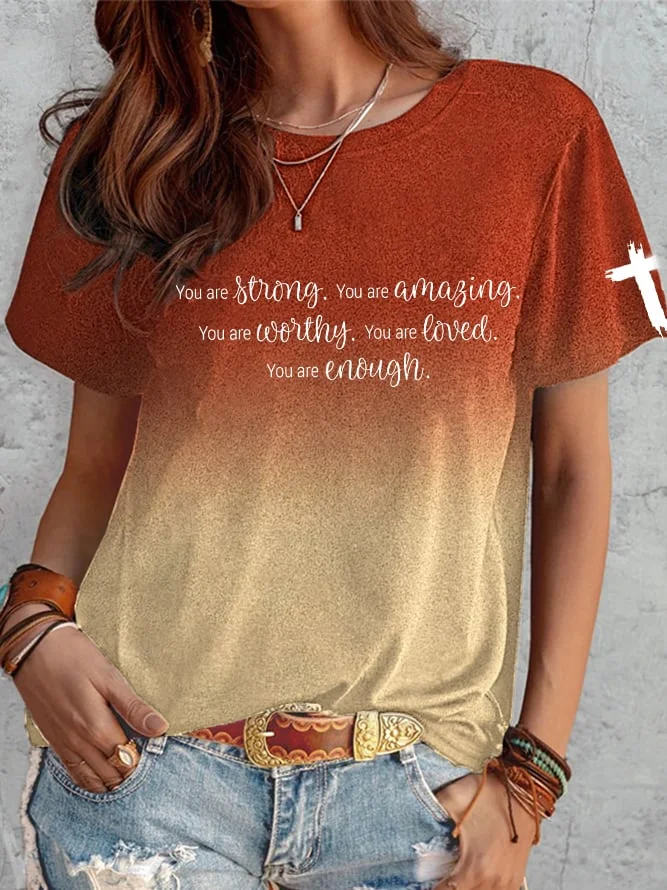 Women's You Are Known, Loved, Worthy, Chosen, Enough Printing Casual O-Neck Short-Sleeve T-Shirt