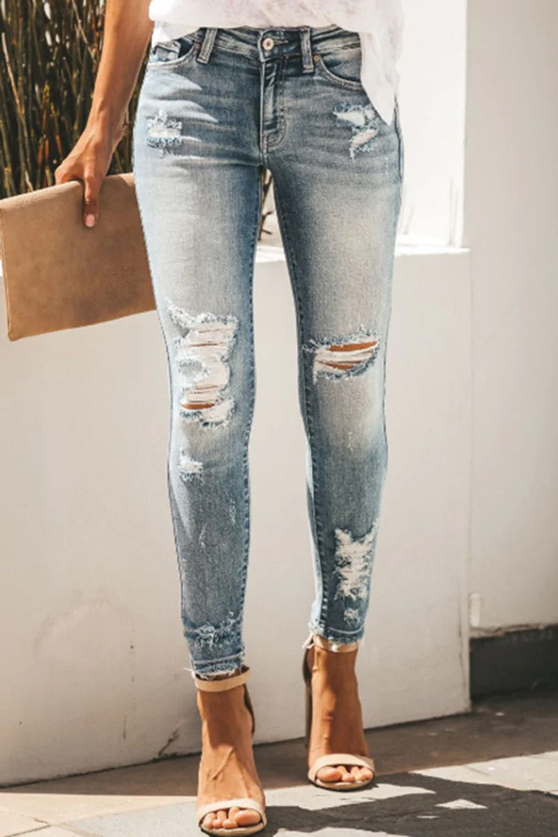 Denim Hole Distressed Skinny Jeans