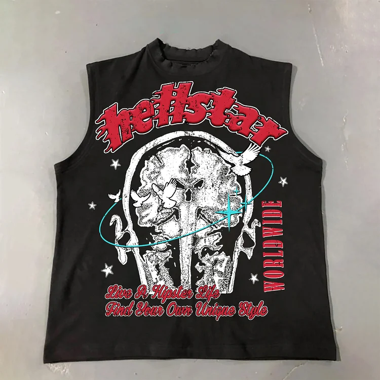 Casual Hellstar Personalized Street Skull Print Sleeveless 100% Cotton Tank Top