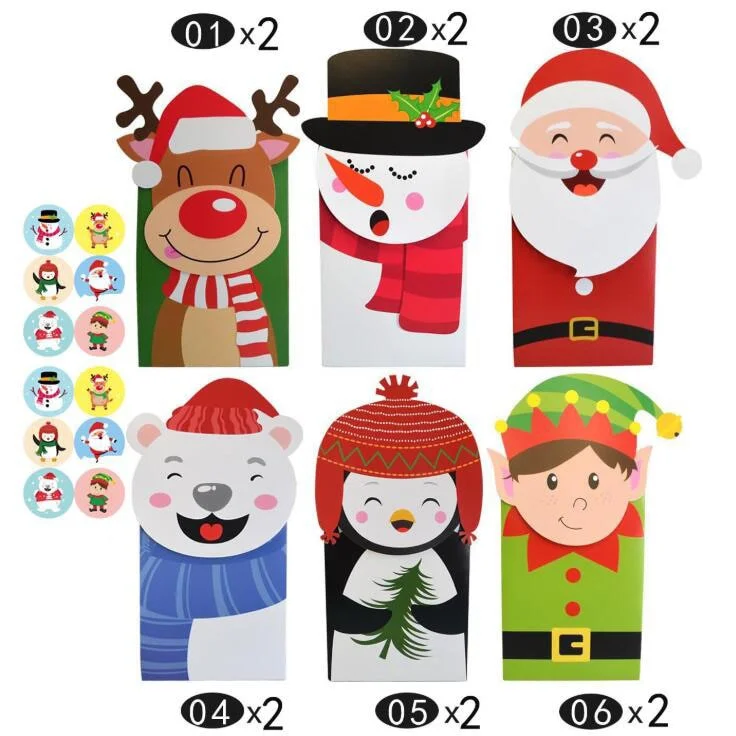 12pcs Christmas Snowman Candy Box Gift Bags Food Cookie Cartoon Candy Packaging Gift Favor Box Merry Christmas Party Decoration