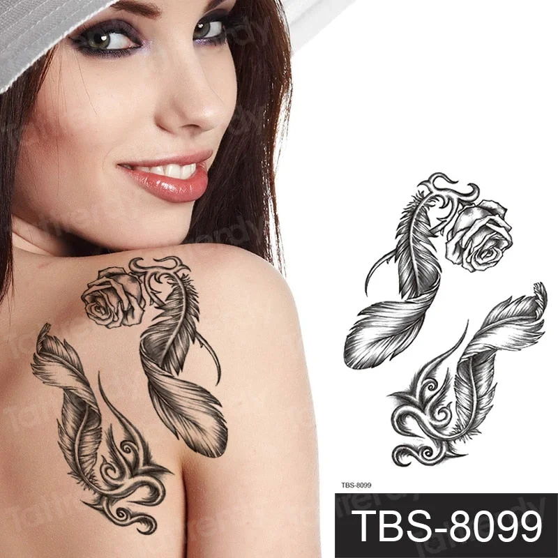 temporary tattoos men women arm shoulder tattoos sleeve traibal wolf owl scorpion male tattoos sticker black henna decal