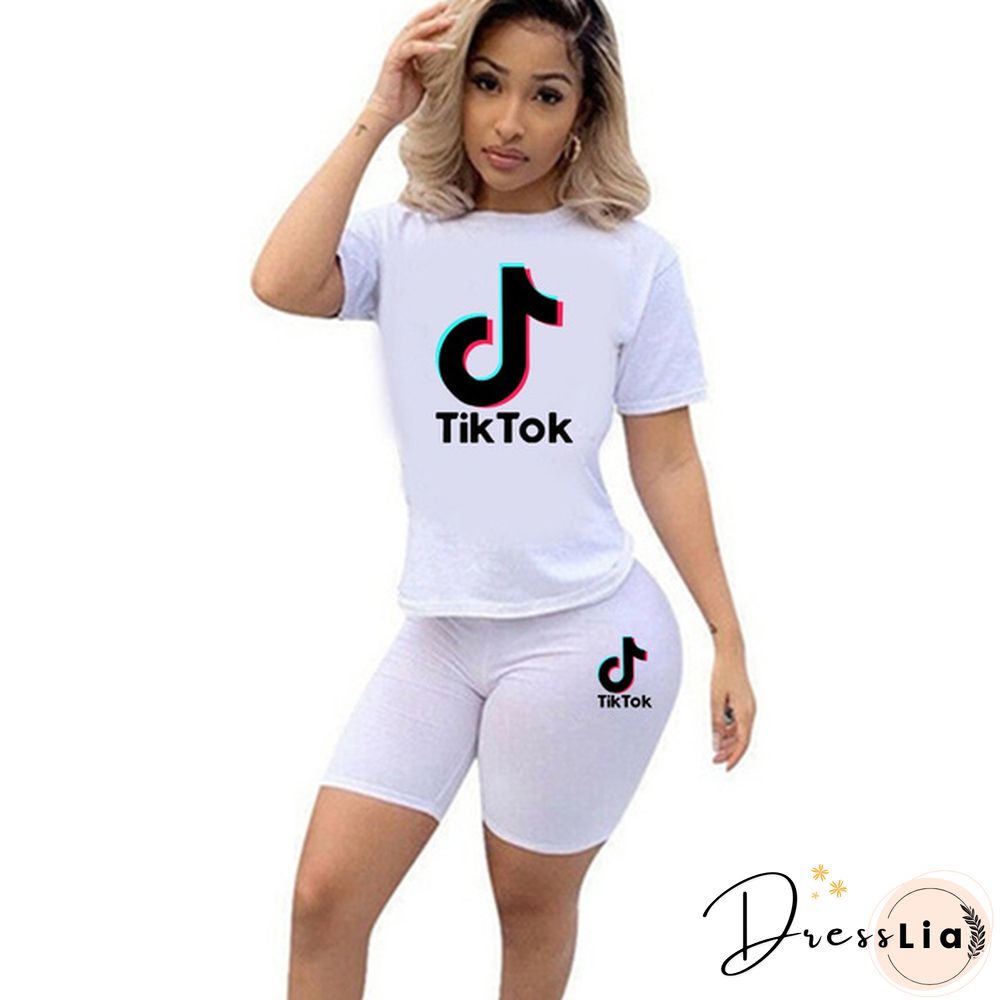 Fashion Women Sporting Two Piece Set Ladies Short-Sleeved Summer Outfits Casual Sportswear Biker Shorts Above Knee Pants Suit