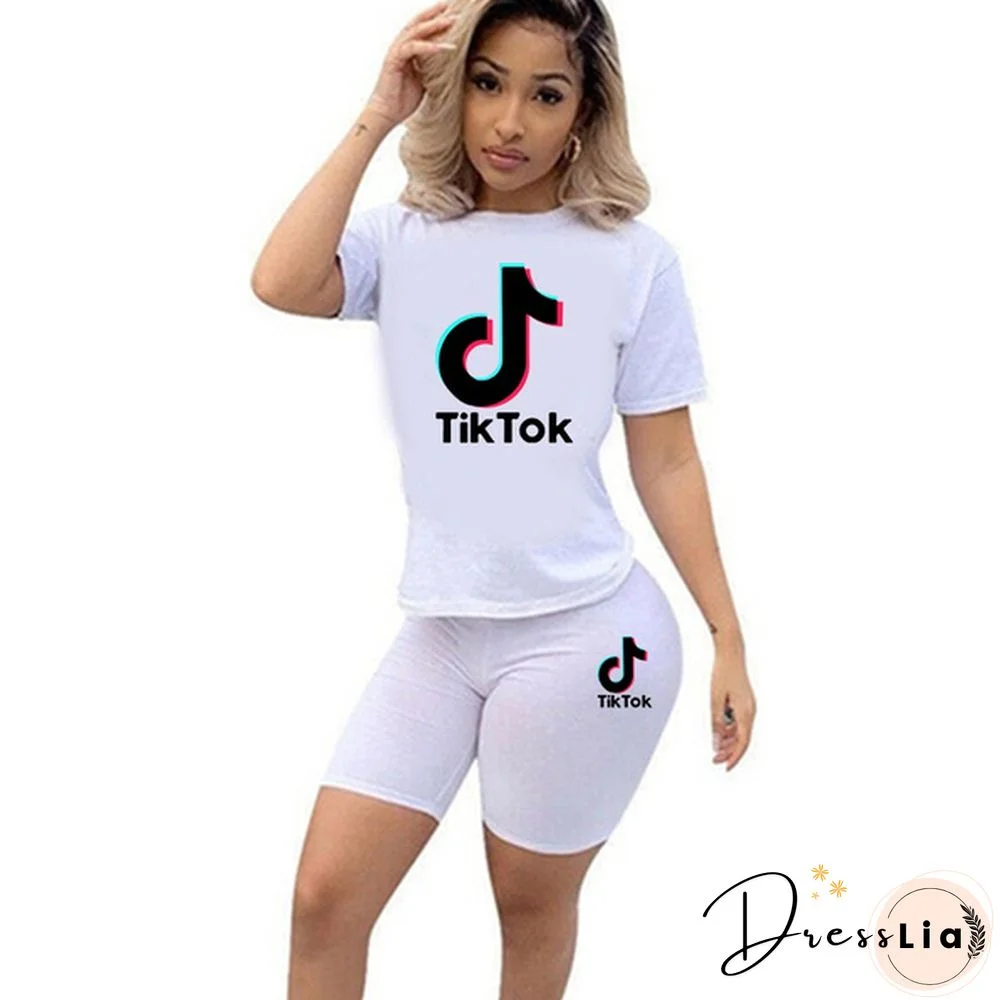 Fashion Women Sporting Two Piece Set Ladies Short-Sleeved Summer Outfits Casual Sportswear Biker Shorts Above Knee Pants Suit