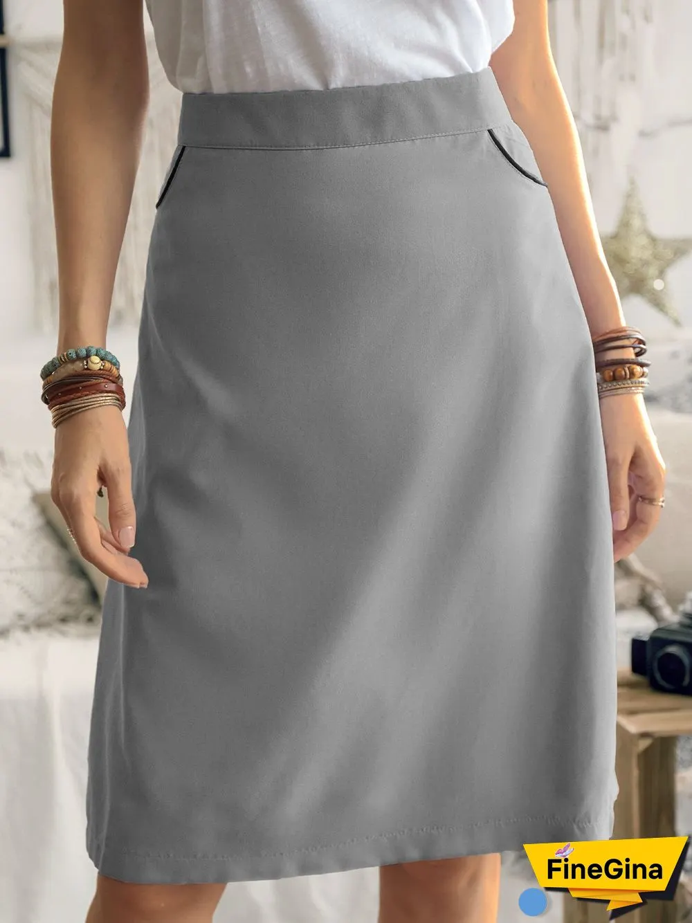 Solid Casual Pockets Skirt