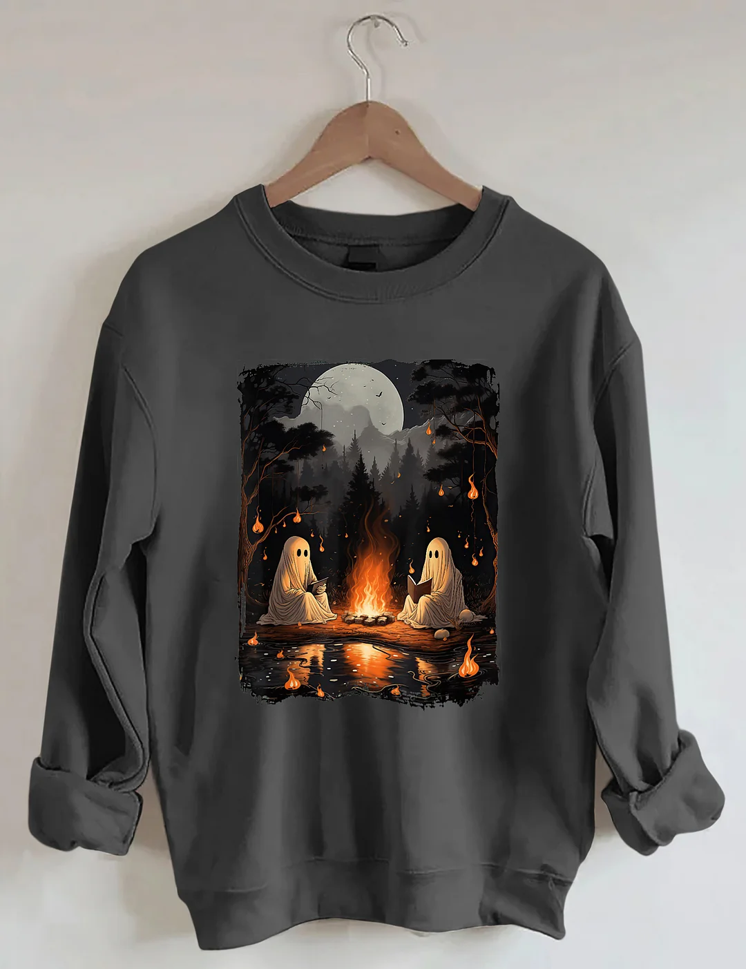 Ghost Reading Camping Halloween Sweatshirt