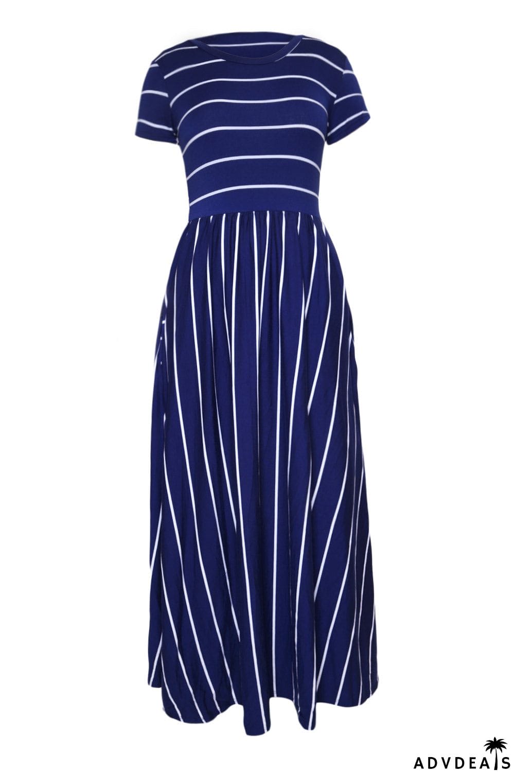 Striped Black Short Sleeve Maxi Dress