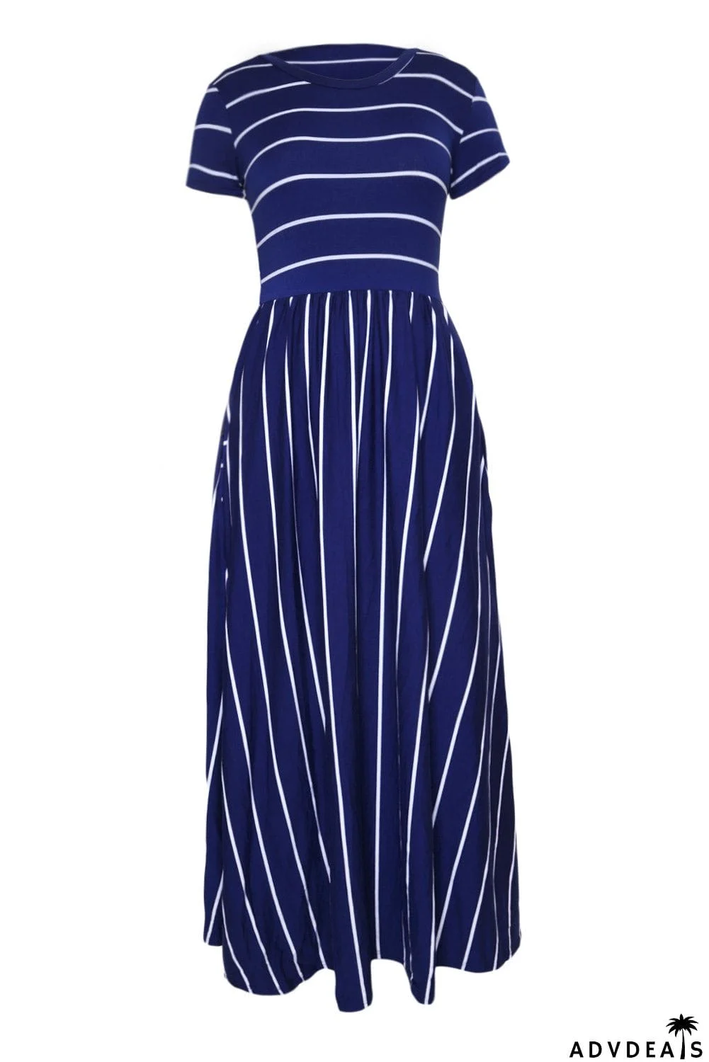 Striped Black Short Sleeve Maxi Dress