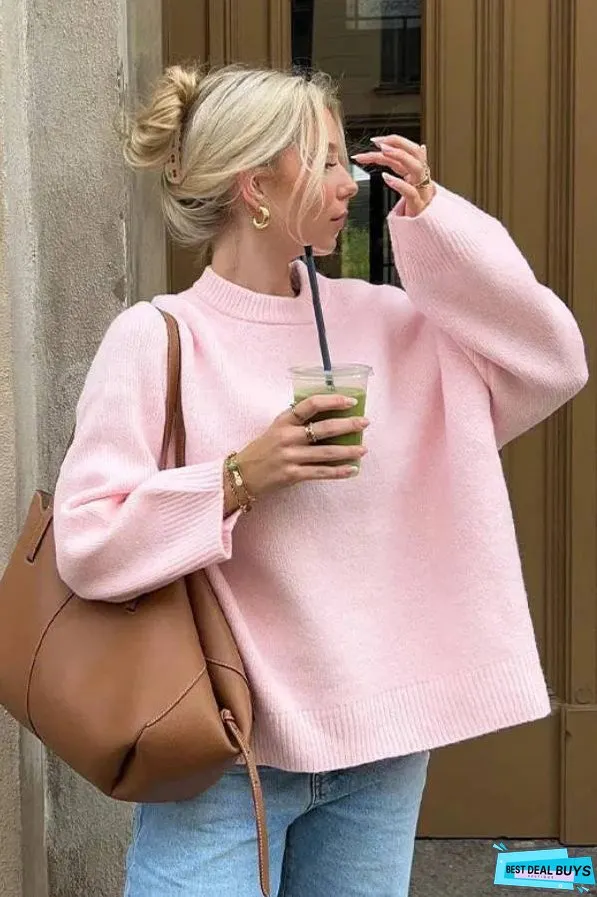 Pink Sweet Round Neck Pullover
