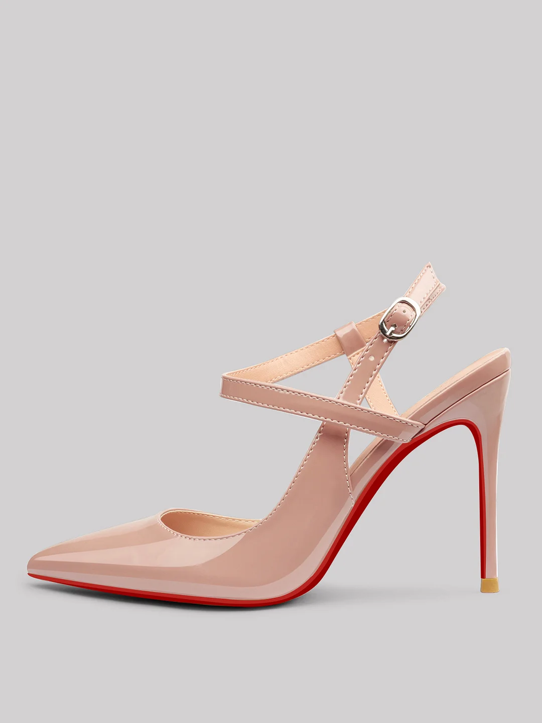 100mm Women Slingback Pumps Ankle Strap Jenlove Stiletto Mid Heel Close Pointed Toe Dress Red Bottoms Shoes