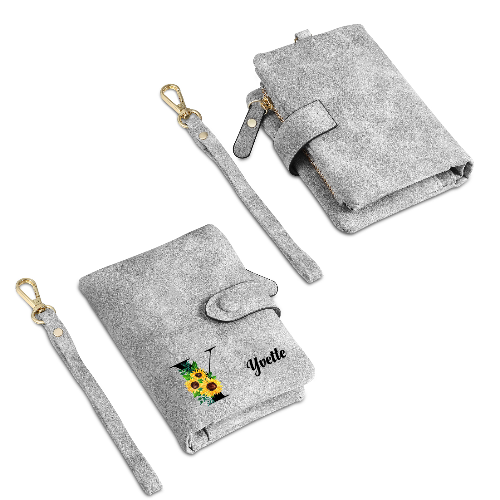 Portafoglio in PU pelle girasole con 1 letetra & 1 testo & 1 nome & 1 foto personalizzati per mamma/nonna