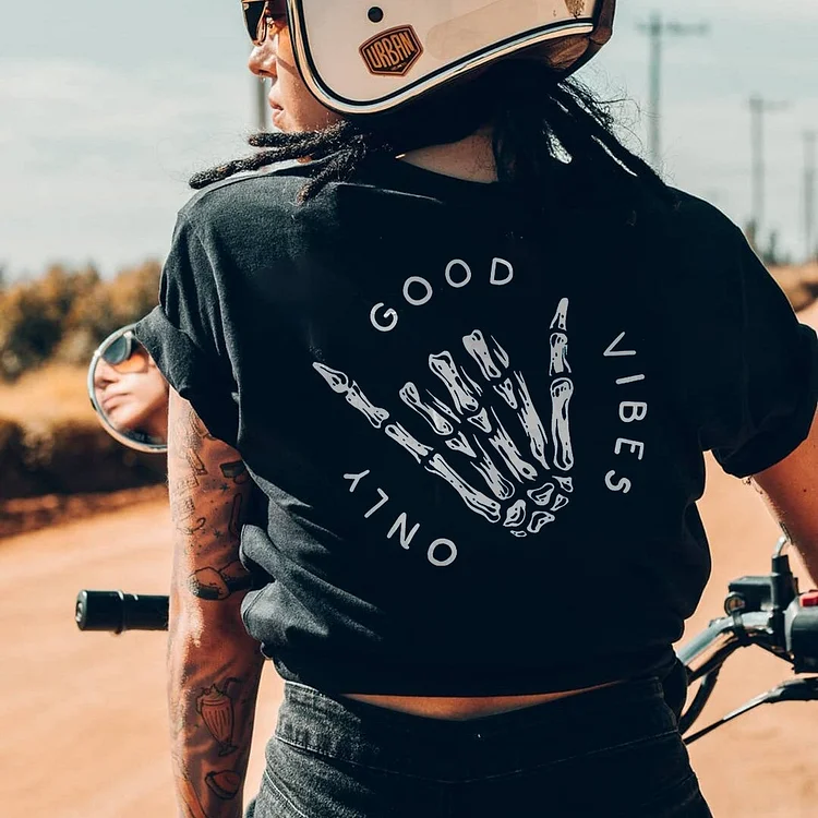 Good Vibes Only Skull Print T-Shirt
