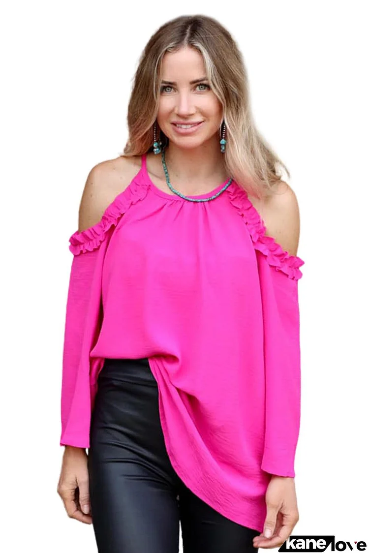 Ruffled Cold Shoulder Long Sleeve Top