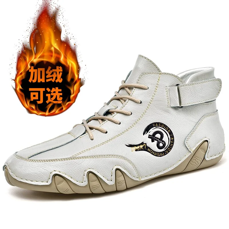 Fashion All-match Men Leather Casual Shoes Outdoor Quality Lace-up Male Footwear Winter Warm Lined Sneaker Comfort Breathable