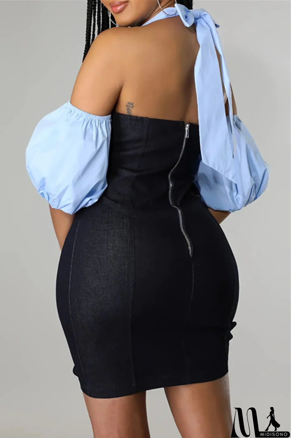 MidiSono - Black Fashion Sexy Casual Solid Bandage Split Joint Backless Short Sleeve Dress