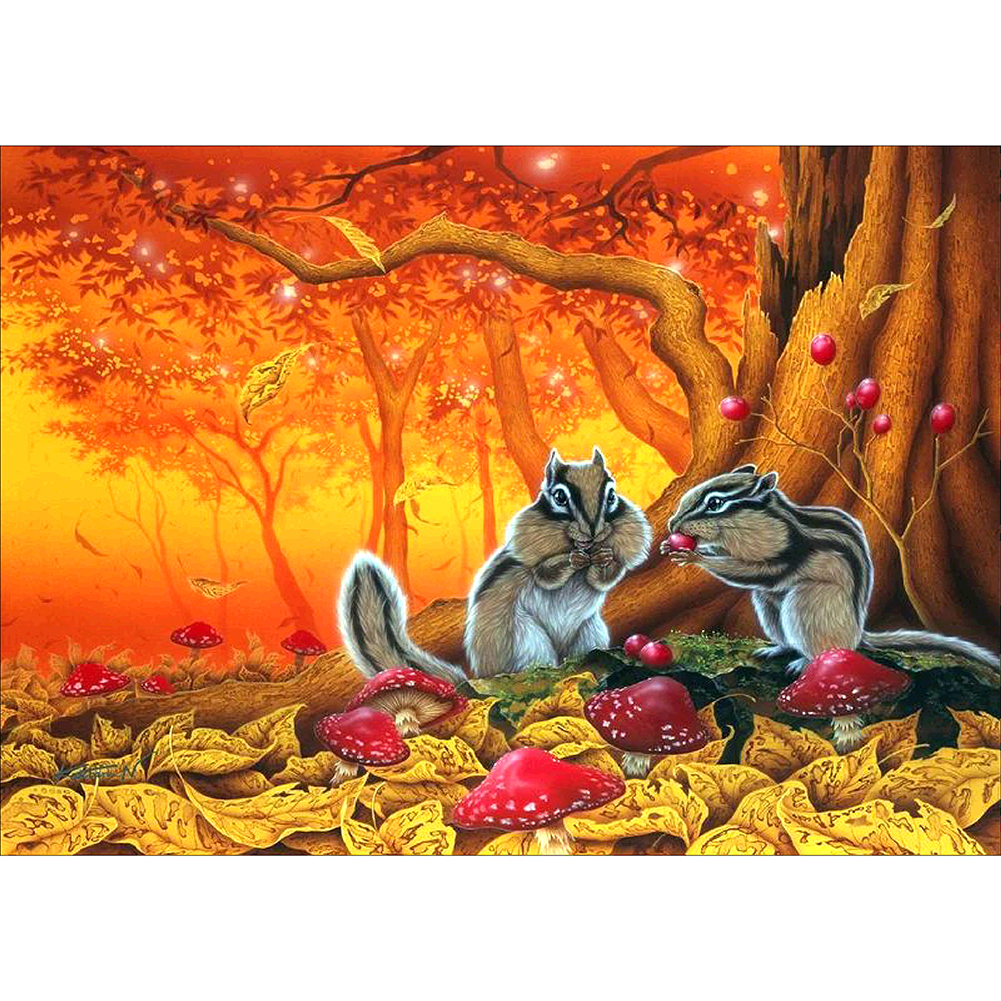 

40*30CM Round Drill Diamond Painting-Eating Squirrels, 501 Original