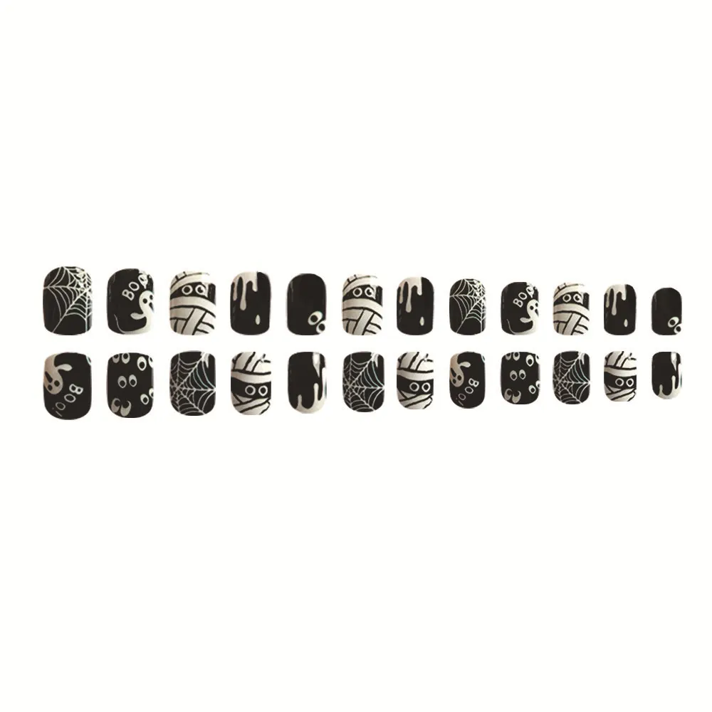 Churchf Churchf Short Square Armor Black And White Bandage Mummy Halloween Element Fake Nail Finished Wear Armor Holiday Nail