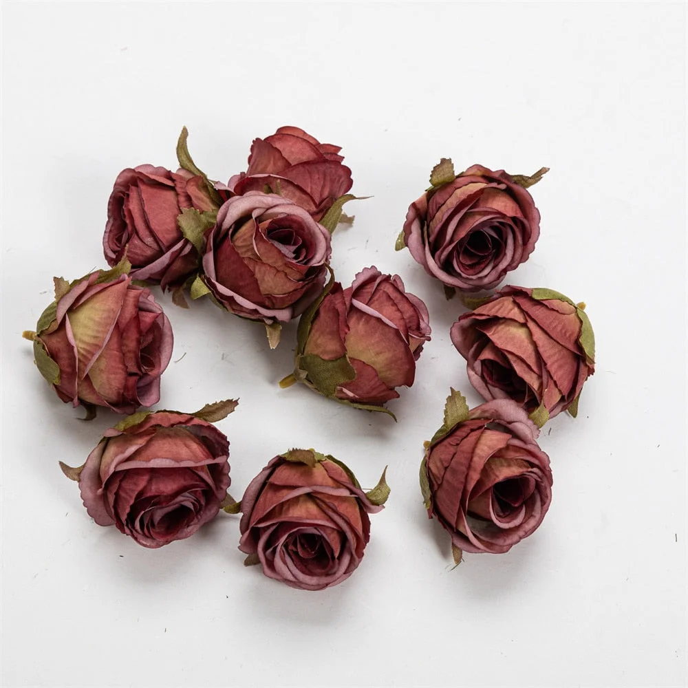 Nanairo 10pcs 3.5cm Retro Artificial Canvas Rose Flower Head Home Wedding Party Decora Christmas Craft Accessories Fake Flowers