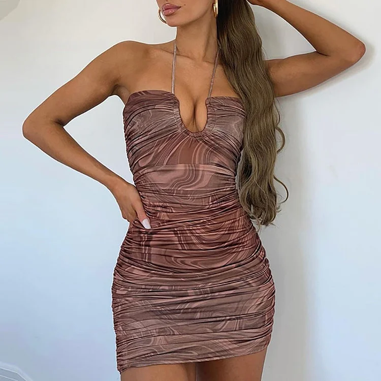 Women Autumn  Dresses Mini Dress Printed Sheath Skirt Dress Summer