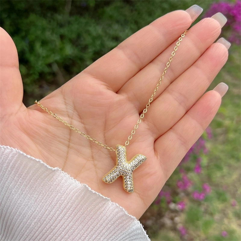 Copper 18K Gold Plated Hip-Hop Minimalist Classic Style Polishing Inlay Letter Zircon Pendant Necklace