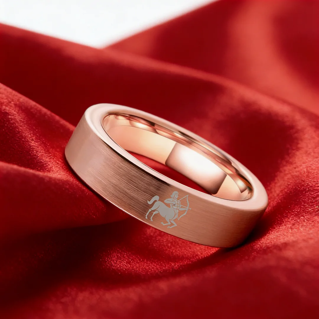 Rose Gold Tungsten Carbide Rings Flat Sagittarius Wedding Bands Flat Top Comfort Fit 4MM 6MM 8MM