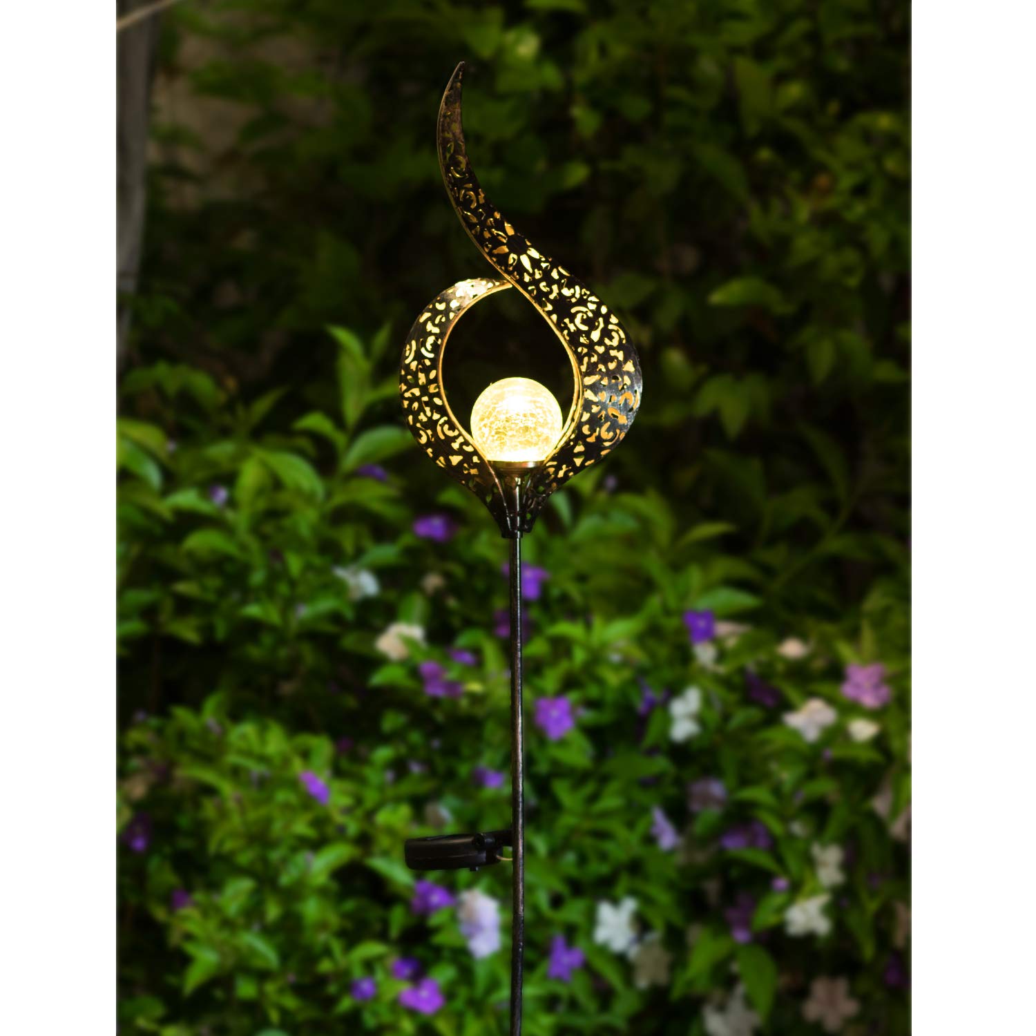 Solar Powered Metal LED Exterior Garden Light Outdoor Flame Effect Feature Lawn Ornament Solar Garden Lamp Warm White