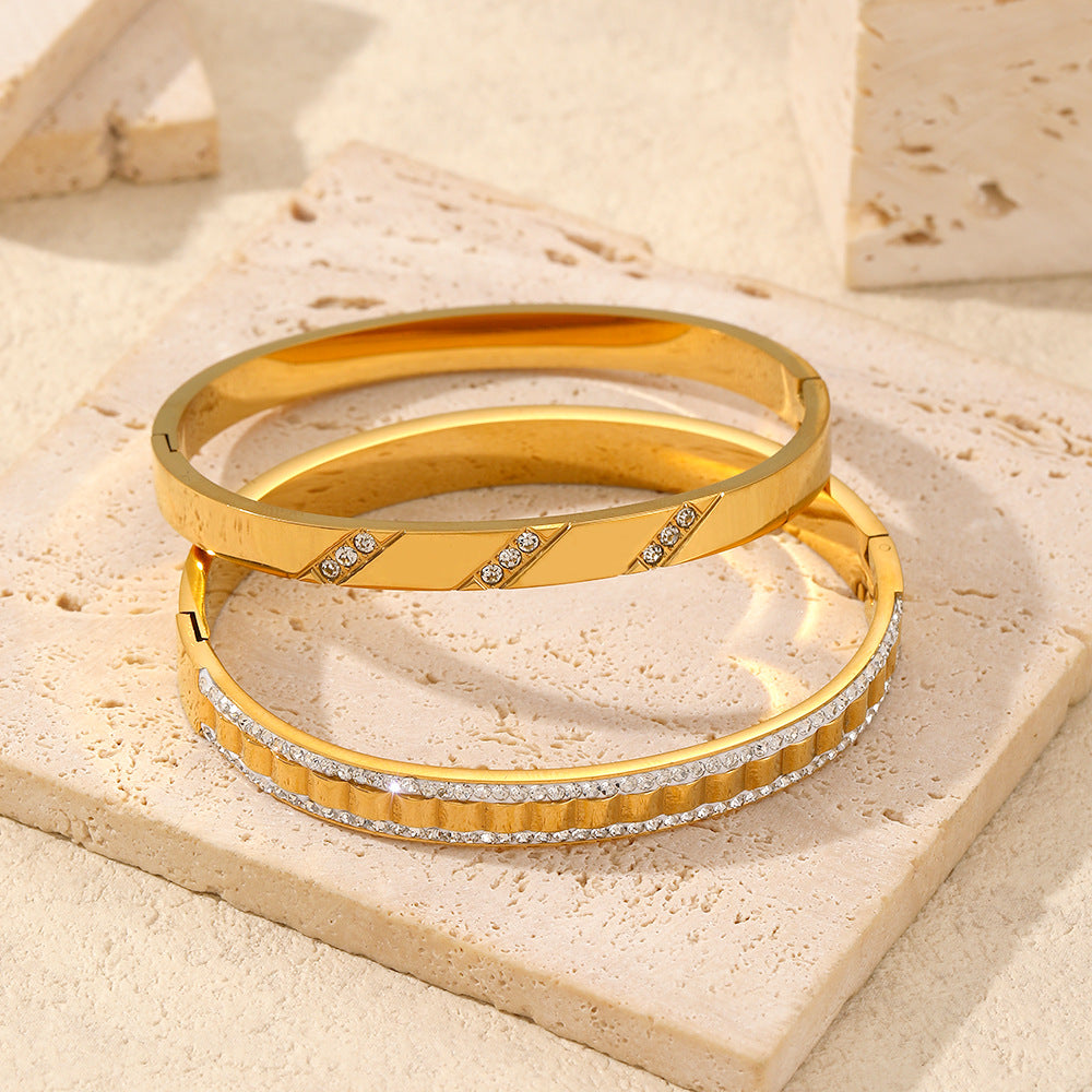 Stone Inlaid Stainless Steel Bracelet For Women Simple Design Bracelet Hand Environmentally Friendly Color Buckle Bracelet