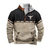 💥 2025 Hot Sale!Men's Western Fleece Jacket Cowboy Bull Head Print Pullover 1/4 Zip Stand Collar LongSleeve Sweatshirts