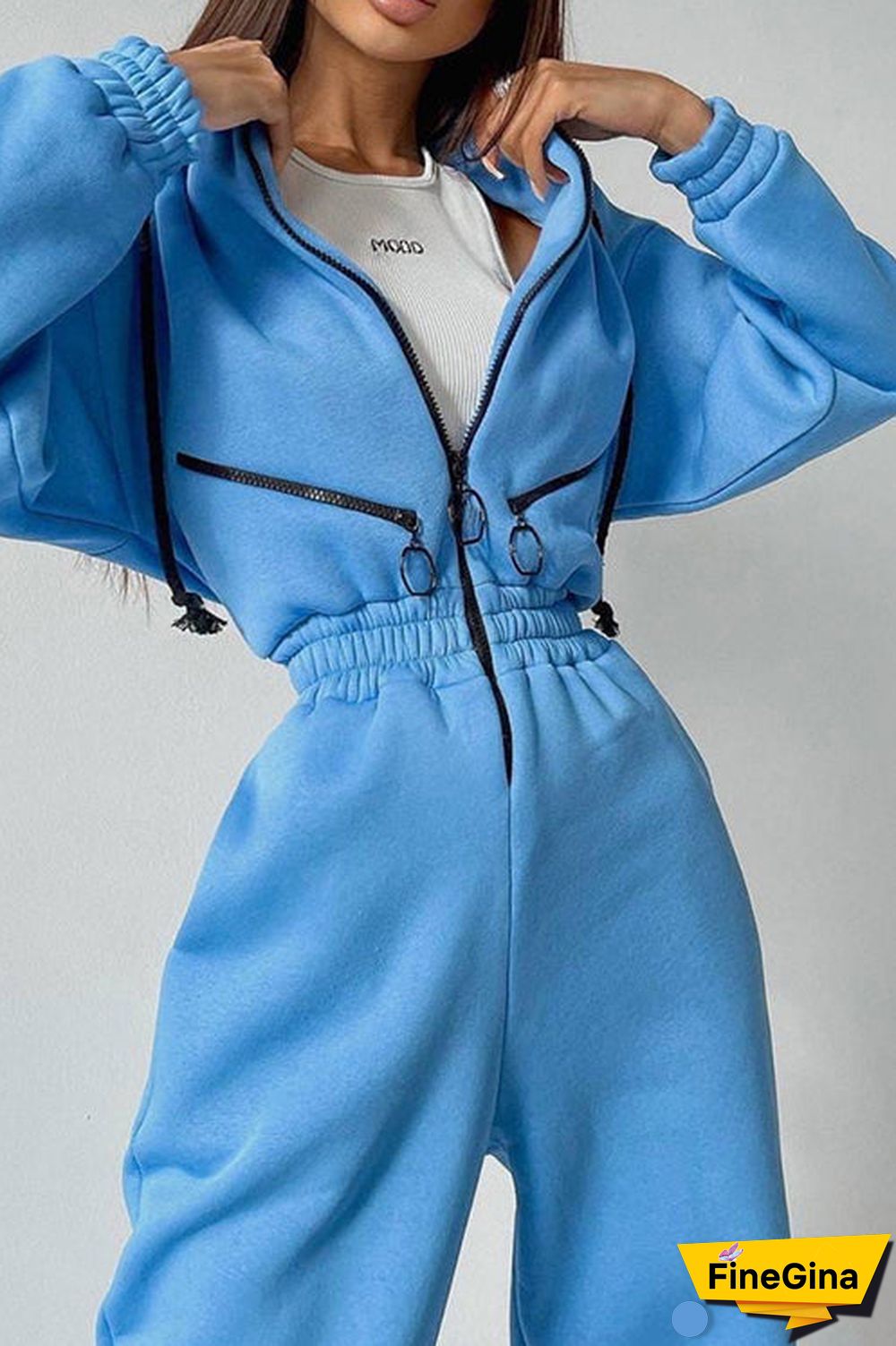 Zip Up Drop Shoulder Hooded Jumpsuit