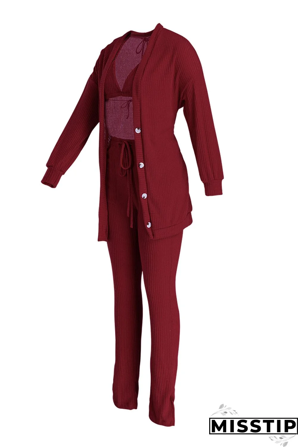 Blue Fashion Casual Solid Cardigan Vests Pants Long Sleeve Three-piece Set