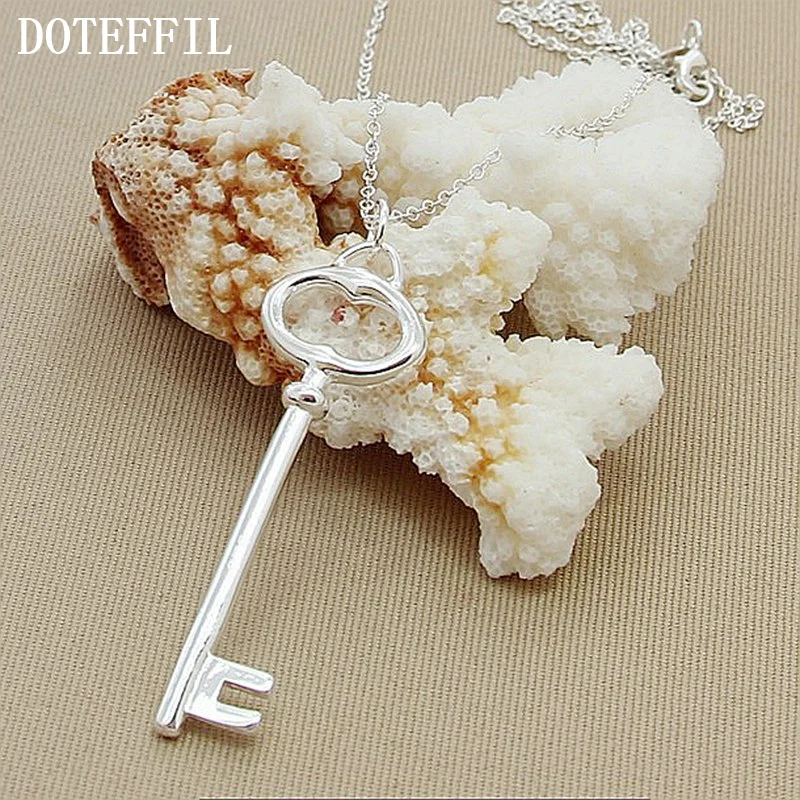 DOTEFFIL 925 Sterling Silver Round Key Pendant Necklace 18 inch Chain For Woman Jewelry