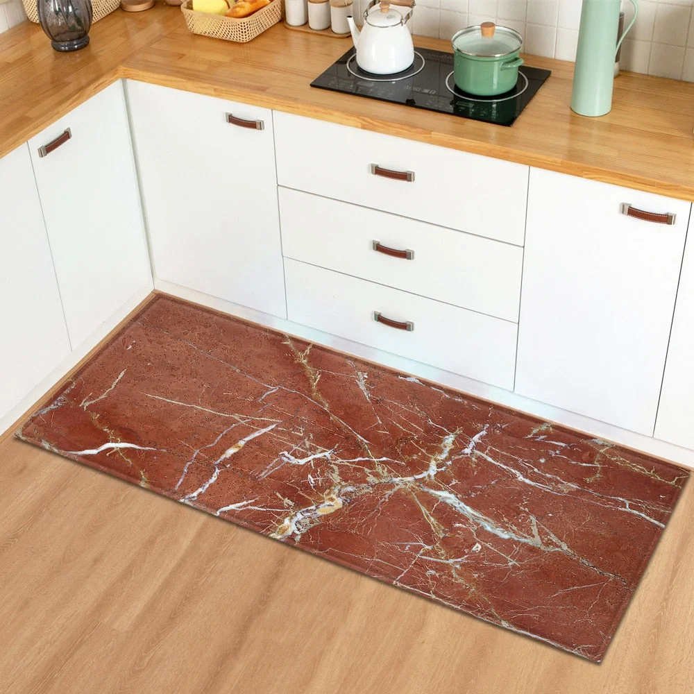 Kitchen Mat Home Entrance Doormat Living Room Bedroom Floor Decoration Long Carpet Marble Pattern Hallway Bathroom Anti-Slip Rug