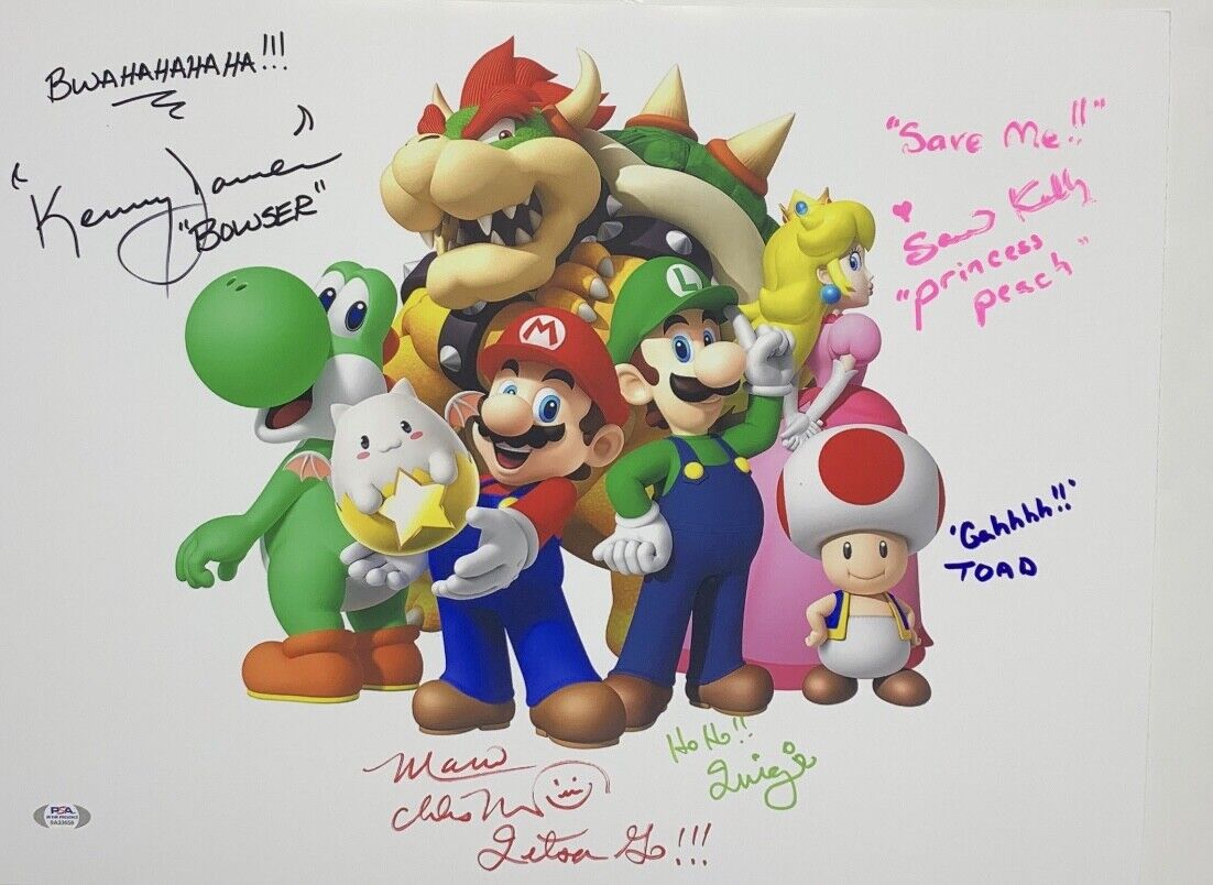 Super Mario Nintendo Cast Signed 16x20 Photo Poster painting PSA 9A33658 Martinet, James, Kelly