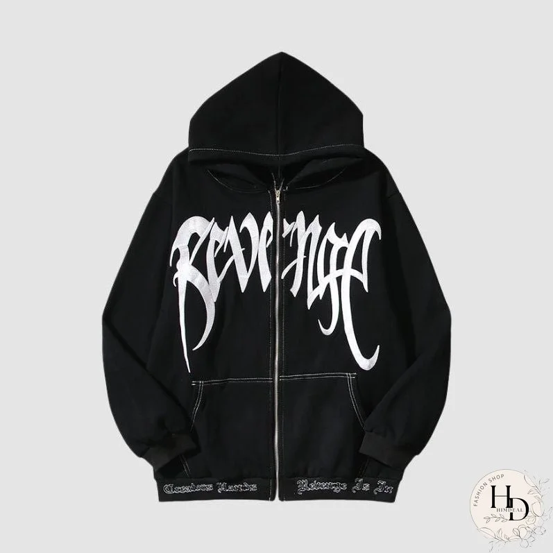Hip-Hop Embroidered Letter Casual Zip Hoodie