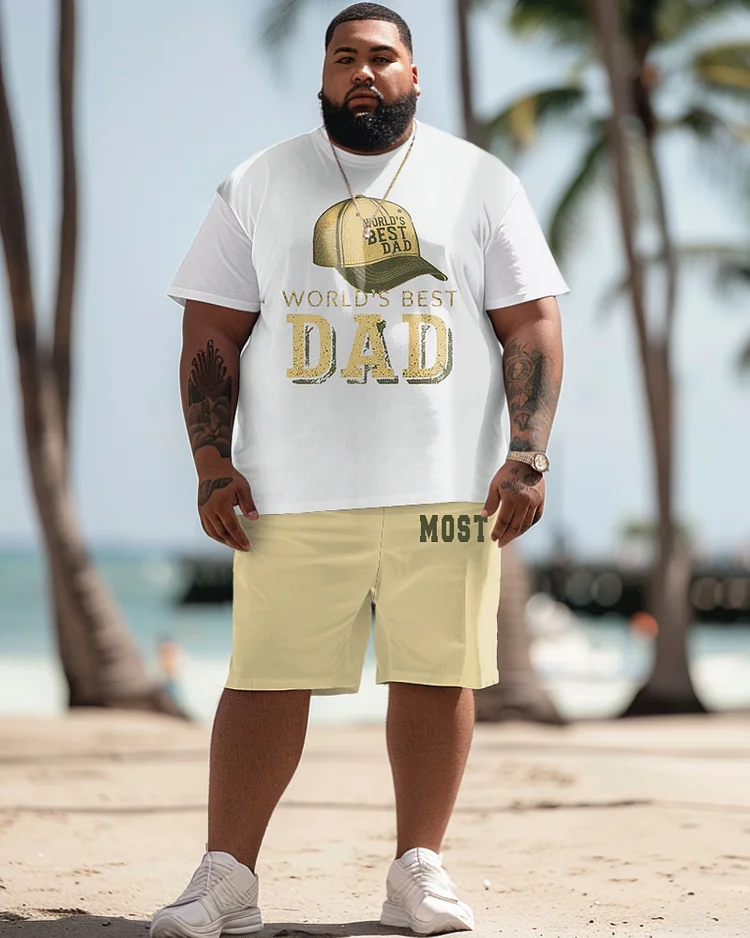 Men's Plus Size Father's Day Hat Letter Print T-Shirt Shorts Suit