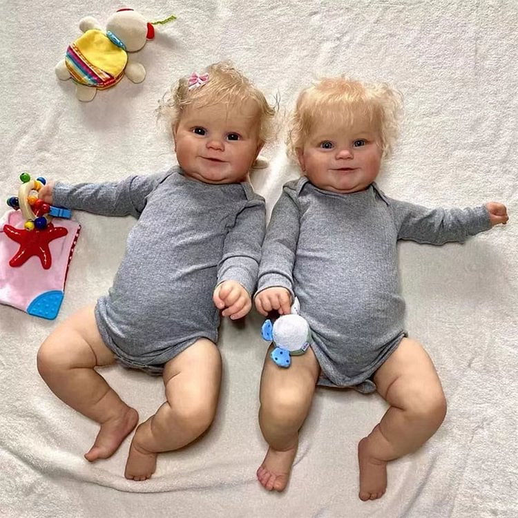 [New!]20" Cute Lifelike Handmade Cloth Body Smile Reborn Twin Sisters Girls Doll Maniya and Sbway Rebornartdoll® Rebornartdoll®
