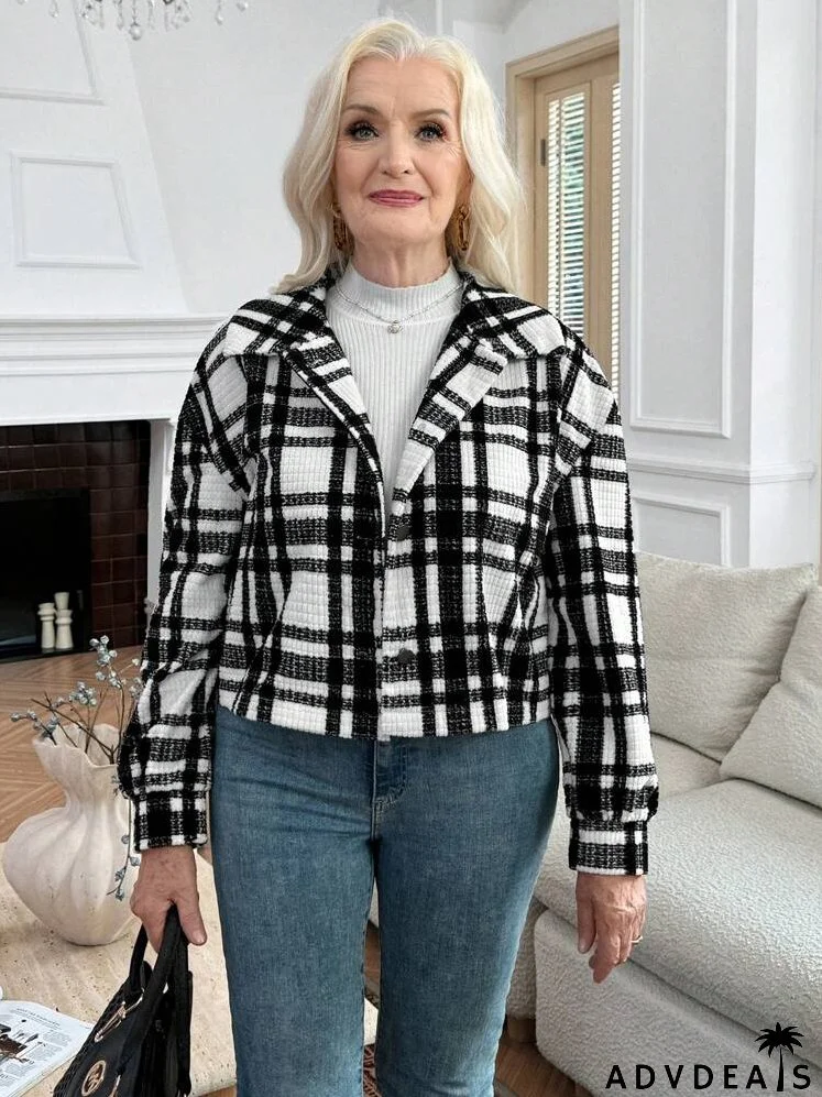 Women's Plaid Fuzzy Collar Zip Up Long Sleeve Jacket, Casual Cozy Warm For Autumn/Winter