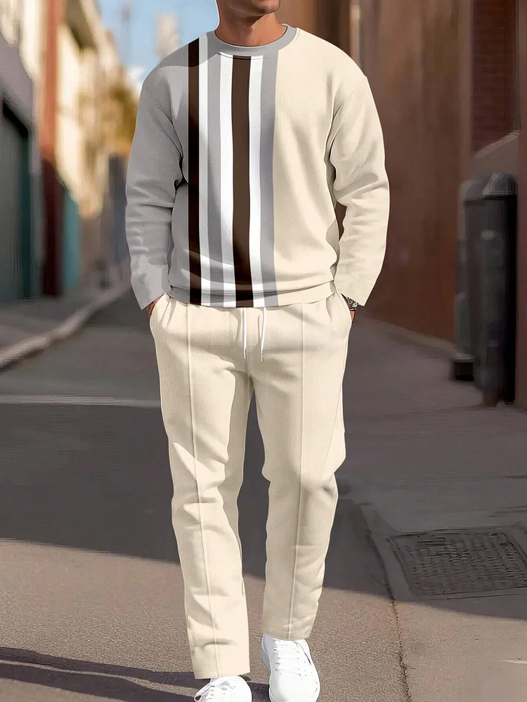Men's Simple Colorblock Round Neck Casual Sports Set 072