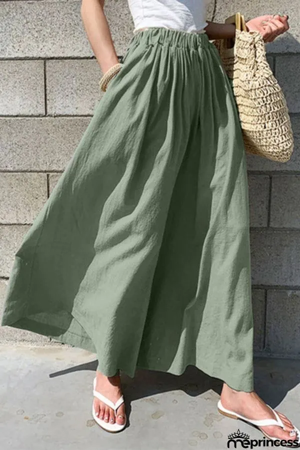 Summer Women's Fashion Solid Color Cotton Wide Leg Pants Casual Pants