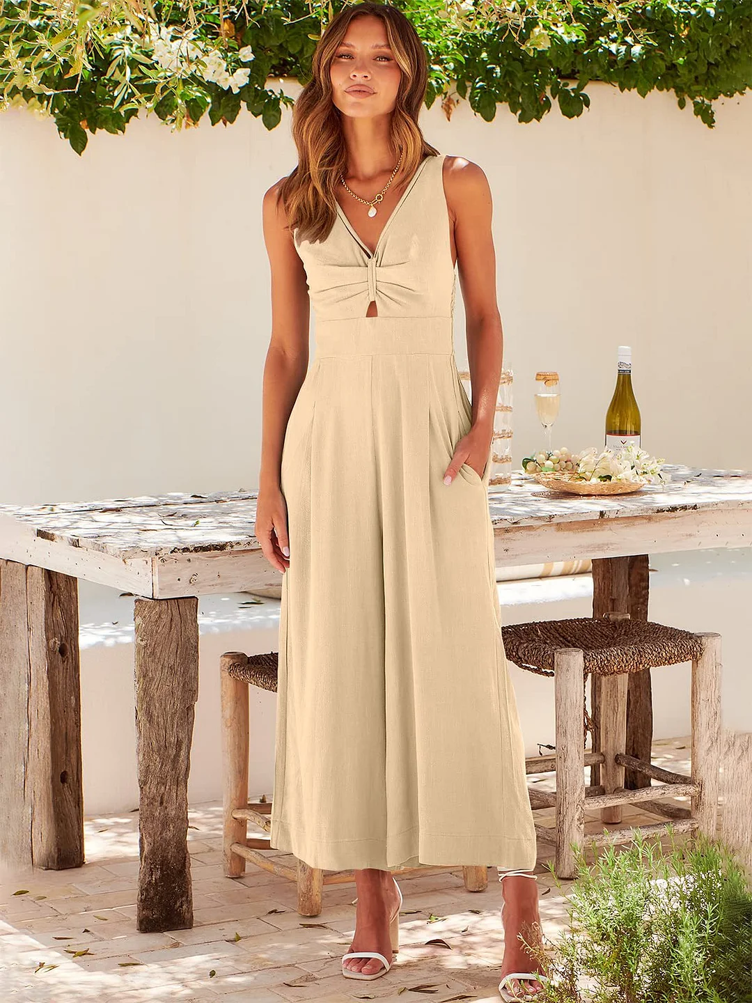 V Neck Cutout High-Waist Jumpsuits(Buy 2 free shipping)