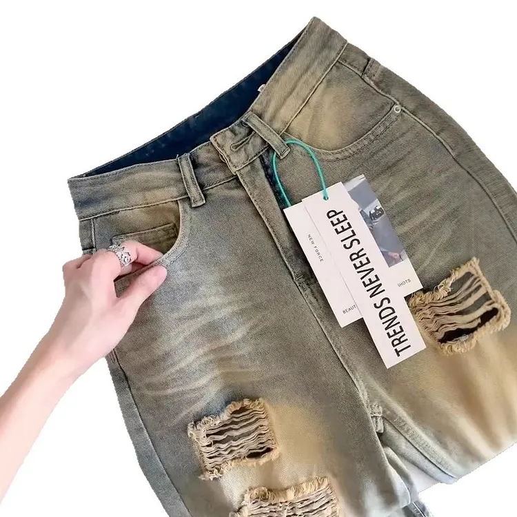 Vintage Washed Distressed Jeans for Women High Waisted & Relaxed Straight Fit