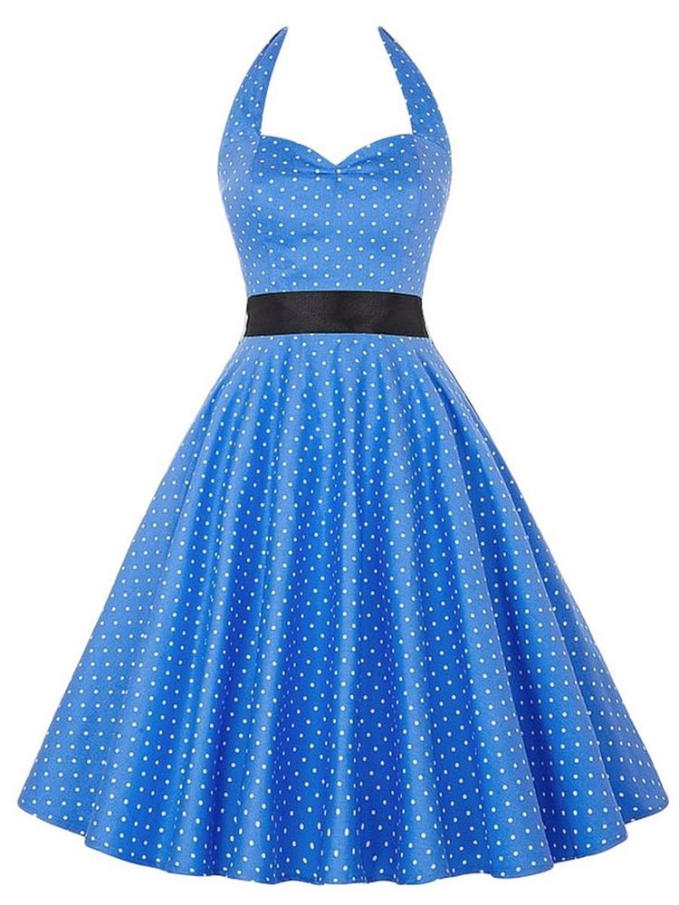 Mayoulove Vintage Swing Dress Halter Sleeveless Knee-Length Dress With Polka Dot-Mayoulove