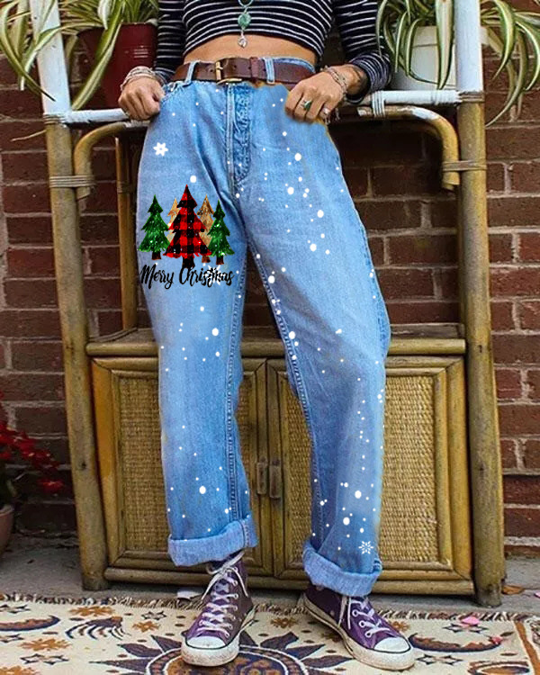 Christmas Tree Vintage Casual Jeans