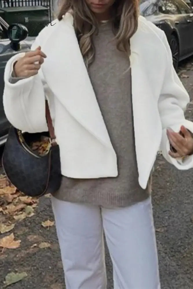 Ingvn - Celebrities Elegant Solid Turndown Collar Outerwear White / S Outerwear/Blazer & Suits