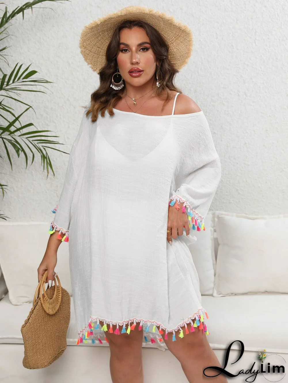 Women's Dress Plus Size Women's Tassel Patchwork Off Shoulder Sexy Low Back Lace-Up Beach Dress