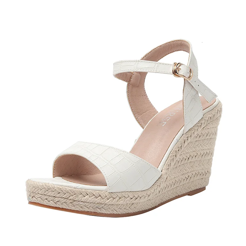 Wongn Wongn Summer Wedge Platform High Heel Sandals Straw Hemp Rope Large-Size Shoes