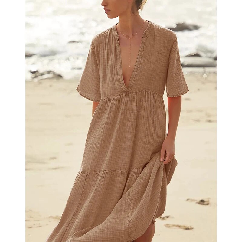 Opandiner Muslin 100% Cotton Gauze Elegant And Pretty Women'S Dresses  Sexy V-Neck Long Party Dress Ladies Dresses Sale Summer Sundress