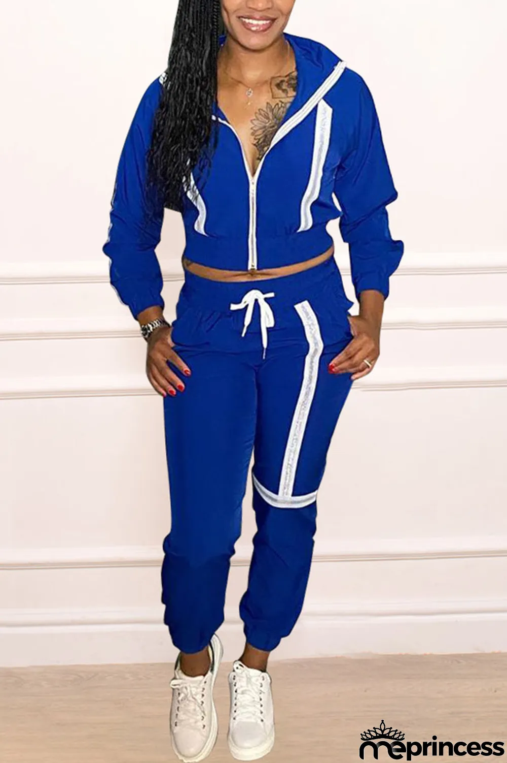 Orange Casual Striped Hooded Collar Long Sleeve Two Pieces