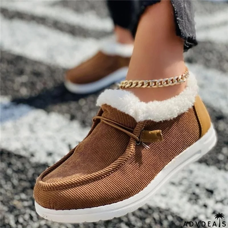 Cozy Warm Fur Lining Corduroy Non-Slip Flat Loafers