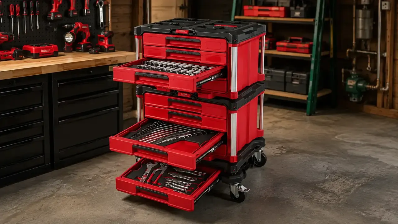Tool set in a garage workshop